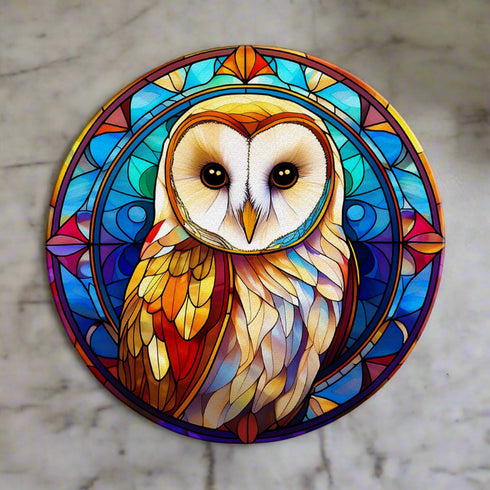 Bernadette Barn Owl Circular Glass Suncatcher Worktop Saver
